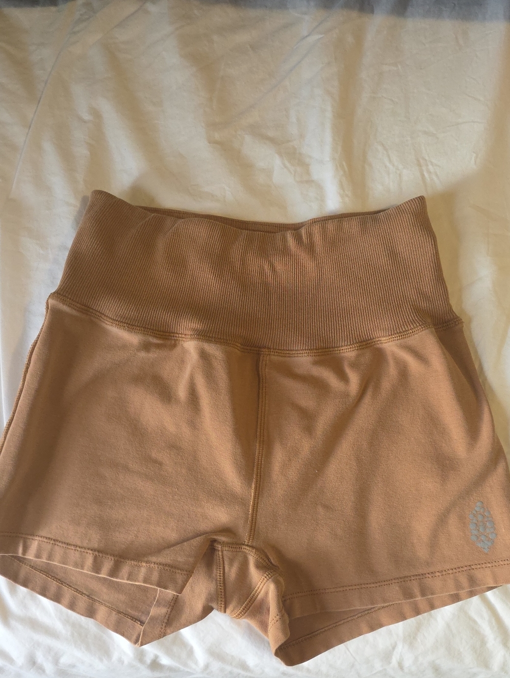 FP Movement by Free People High-Waist Ribbed Waistband Shorts — Tan